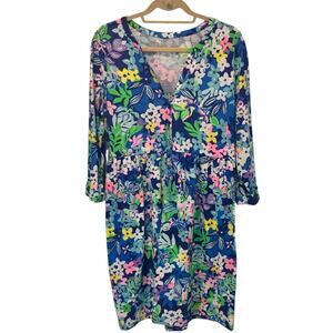 Lilly Pulitzer Jannie V Neck Dress Borealis Blue Social Sunset Medium Style 9459